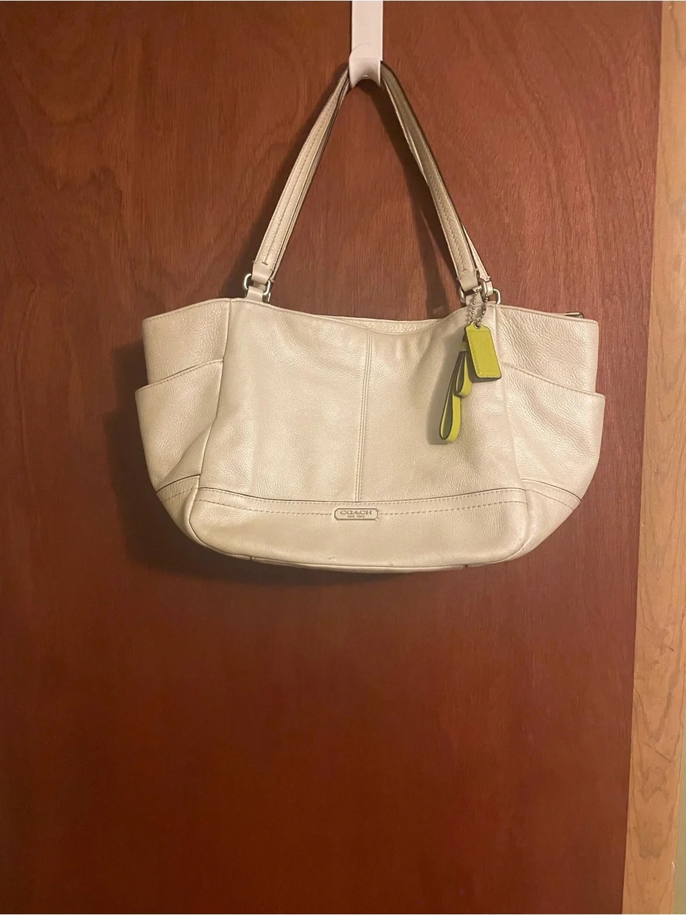 Large Coach Leather Shoulder Tote in Cream with Yellow Tag. Bundle and save!!!